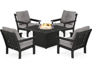 POLYWOOD® Vineyard Recycled Plastic 5 Piece Firepit Patio Lounge Set