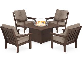POLYWOOD® Vineyard Recycled Plastic 5 Piece Firepit Patio Lounge Set