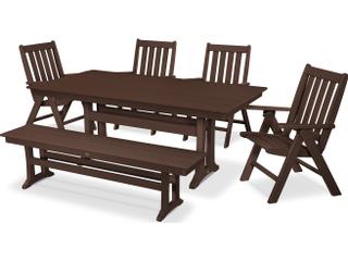 POLYWOOD® Vineyard Recycled Plastic 6 Piece Farmhouse Folding Outdoor Dining Set with Bench