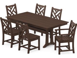POLYWOOD® Chippendale Recycled Plastic 7 Piece Farmhouse Trestle Patio Dining Set