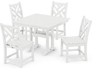 POLYWOOD® Chippendale Recycled Plastic 5 Piece Farmhouse Trestle Patio Dining Set