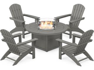 POLYWOOD® Nautical Recycled Plastic 5 Piece Adirondack Fire Pit Outdoor Lounge Set