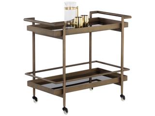 Sunpan Livingston Glass Antique Brass Bar Cart