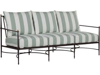 Roma Wrought Aluminum Sofa with Cabana Mist Stripe Cushions in Slate Grey