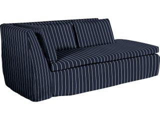 Sailor Stripe Indigo Left Arm Facing Loveseat — Nora Outdoor Right Arm Facing Chaise in Sailor Stripe Indigo