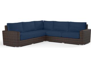 Sunbrella Spectrum Indigo — Coronado Cognac Wicker Cushion Sofa