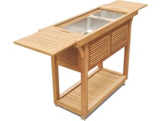 Teak Smith Solvang Teak Bar Cart with Extendable Beverage Tub
