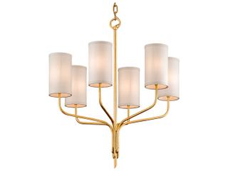 Troy Lighting Juniper 6-Light Textured Gold Leaf Off White Candelabra Cylinder Chandelier