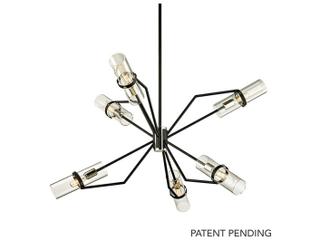 Troy Lighting Raef 6-Light Textured Black Polished Nickel Glass Candelabra Cylinder Chandelier