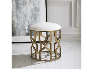 Uttermost Trellis Crisp White Gold Upholstered Accent Stool