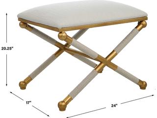 Uttermost Gold Leaf Upholstered Accent Stool
