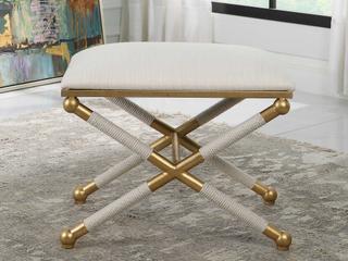 Uttermost Gold Leaf Upholstered Accent Stool