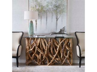 Uttermost Teak Wood Rectangular Glass Natural Console Table