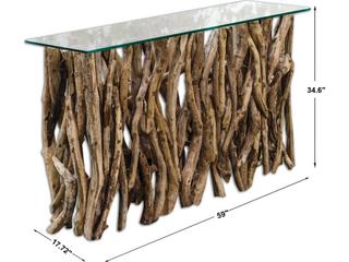 Uttermost Teak Wood Rectangular Glass Natural Console Table