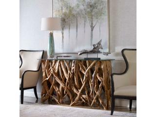 Uttermost Teak Wood Rectangular Glass Natural Console Table