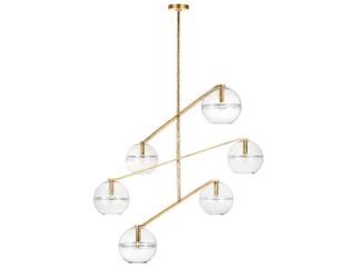 Visual Comfort Modern Lowing 6-Light Polished Antique Brass Globe Tiered Chandelier