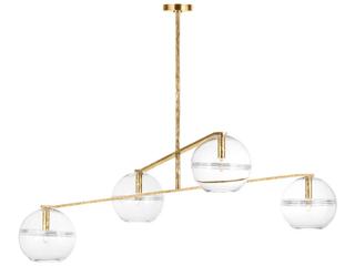 Visual Comfort Modern Lowing 4-Light Polished Antique Brass Globe Tiered Chandelier