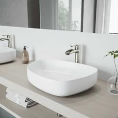 Vigo Peony Matte White 20" Irregular Oval Vessel Bathroom Sink