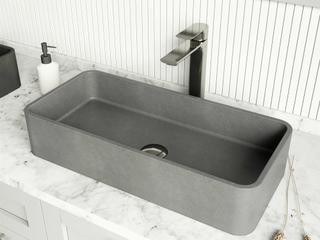 Vigo Palazzo Gothic Gray Concreto Stone Rectangular Vessel Bathroom Sink