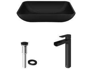 Vigo Sottile Matte Shell 18" Rectangular Vessel Bathroom Sink with Matte Black 1-Handle Amada Faucet and Pop-Up Drain
