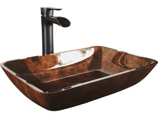 Vigo Russet Red / Brown Fusion 18" Rectangular Vessel Bathroom Sink with Antique Rubbed Bronze 1-Lever Niko Faucet and Drain
