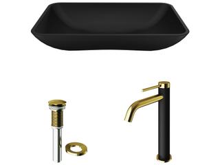 Vigo Hadyn Matte Shell 22" Rectangular Vessel Bathroom Sink with Matte Gold / Matte Black Lexington Faucet