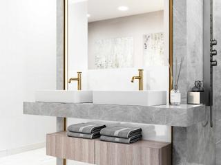 Vigo Magnolia Rectangular Vessel Bathroom Sink with Cass Faucet and Pop-Up Drain in Matte Gold