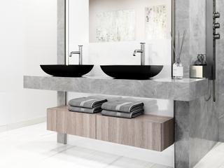 Vigo Sottile Black Glass Vessel Bathroom Sink - Pop-Up Drain in Brushed Nickel