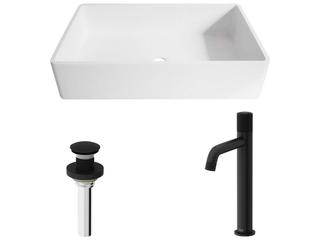 Vigo Magnolia Rectangular Vessel Bathroom Sink with Faucet and Pop-Up Drain in Matte Black
