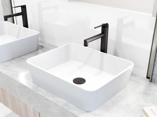 Vigo Marigold White Stone Vessel Bathroom Sink - Pop-Up Drain in Matte Black