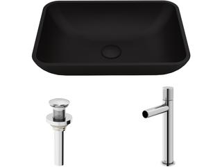Vigo Sottile Black Glass Vessel Bathroom Sink - Pop-Up Drain in Chrome