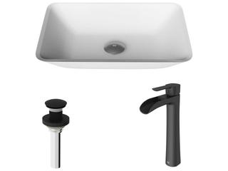 Vigo Sottlie Glass Rectangular Vessel Bathroom Sink with Niko Faucet and Pop-up Drain