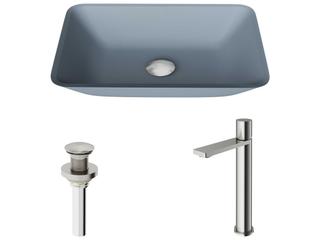 Vigo Sottile Glass Rectangular Vessel Bathroom Sink with Gotham Faucet and Pop-up Drain