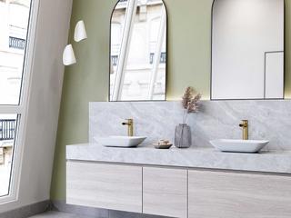 Vigo Sottlie Glass Rectangular Vessel Bathroom Sink with Amada Faucet and Pop-up Drain in Matte Gold