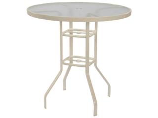 Windward Design Group Glass Top Aluminum Round Outdoor Bar Table with Umbrella Hole