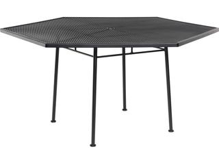 Wrought Iron Mesh Hexagon Outdoor Patio Dining Table with Umbrella Hole
