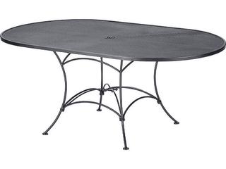 Wrought Iron Mesh Oval Patio Dining Table with Umbrella Hole