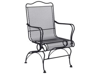 Tucson Mesh Wrought Iron High Back Coil Spring Outdoor Dining Arm Chair with Seat Cushion