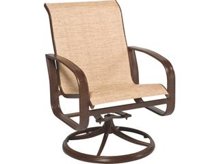 Woodard Cayman Isle Sling Aluminum Swivel Rocker Outdoor Dining Arm Chair