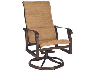 Cortland Padded Sling Aluminum High Back Swivel Rocker Patio Dining Arm Chair