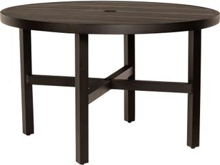 48" Wide Round Dining Table with Umbrella Hole — Tri-slat Aluminum Round Outdoor Dining Table with Umbrella Hole