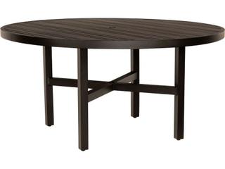 60" Wide Aluminum Round Dining Table with Umbrella Hole — Tri-slat Aluminum Aluminum Round Outdoor Patio Dining Table with Umbrella Hole