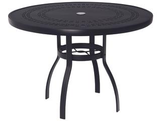 Woodard Aluminum Deluxe Round Trellis Top Outdoor Dining Table with Umbrella Hole