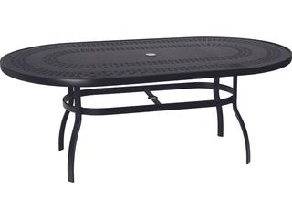Woodard Aluminum Deluxe Oval Trellis Top Patio Dining Table with Umbrella Hole