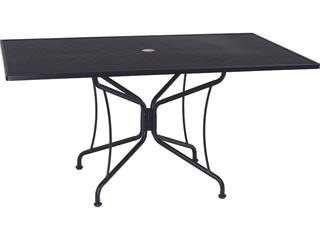 Woodard Wrought Iron Mesh Rectangular 8-Spoke Outdoor Dining Table with Umbrella Hole