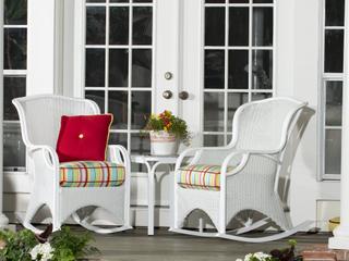 Woodard Heirloom Pristine White Wicker Outdoor Patio Lounge Set