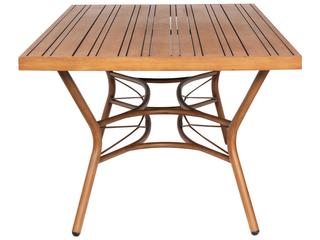 Woodard Cane Aluminum Cane Rectangular Slatted Top Outdoor Dining Table