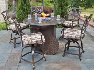 Woodard Wiltshire Cast Aluminum Fire Pit Counter Set