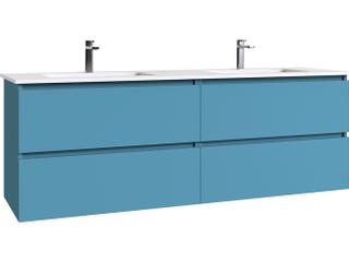 Flora C160D 63-Inch Double Wall Mounted Bathroom Vanity in Island Matte with Solid Surface Top