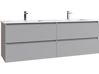 Flora 63 Inch Wall Mounted Double Bathroom Vanity in Mist Matte with Solid Surface Top